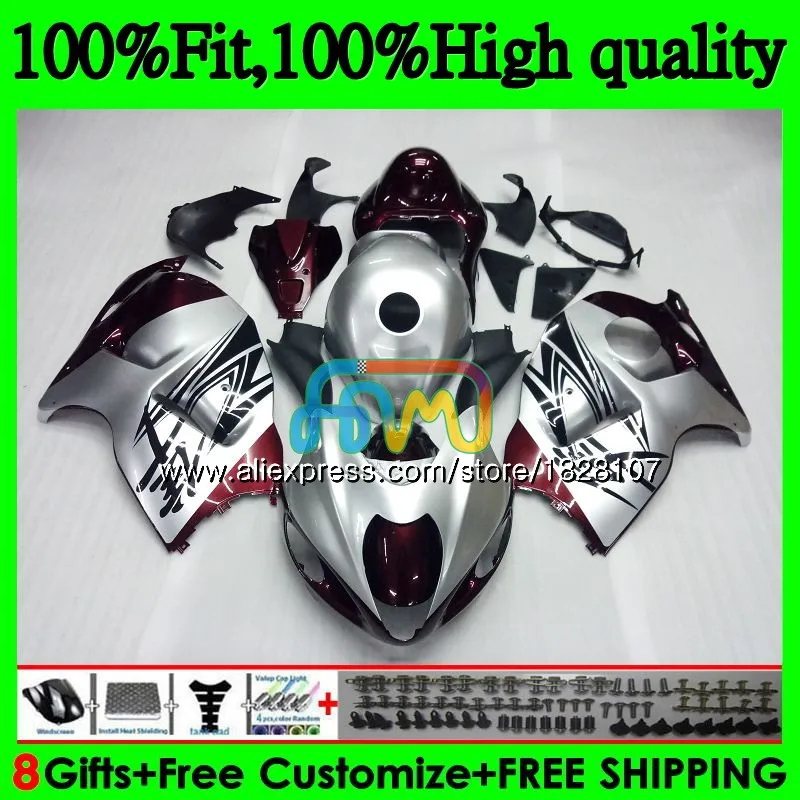 Инъекции для SUZUKI Hayabusa GSXR 1300 GSXR-1300 57BS. 171 GSXR1300 08 13 14 красный серебристый 15 16 2008 2013 обтекатель