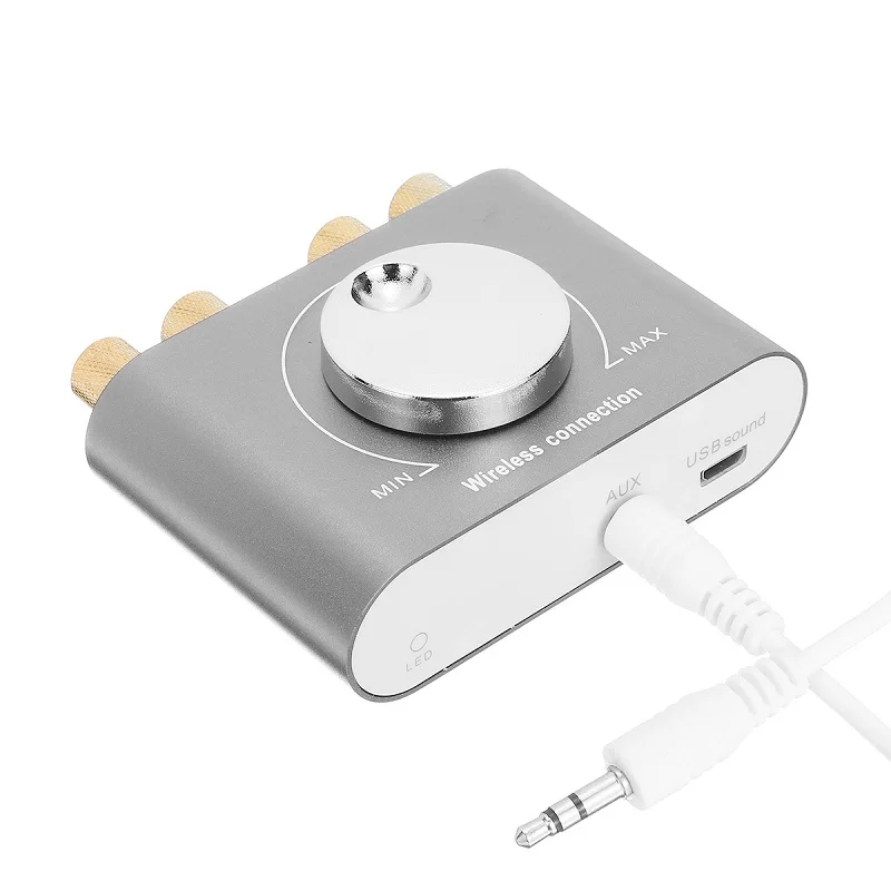 Nobsound 12 в 100 Вт HiFi мини усилитель мощности AUX для android USB цифровой амперметр bluetooth 4,2 аудио усилитель мощности - Цвет: Silver