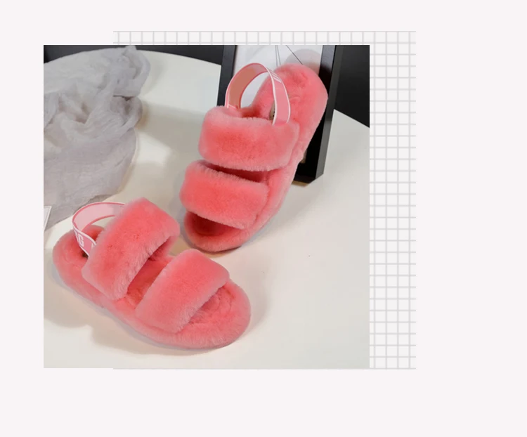 2021 Factory Price Comfort Fluffy Slippers Flat Plush Faux Fur Open Toe Pantuflas Mujer Faux Fur Slippers