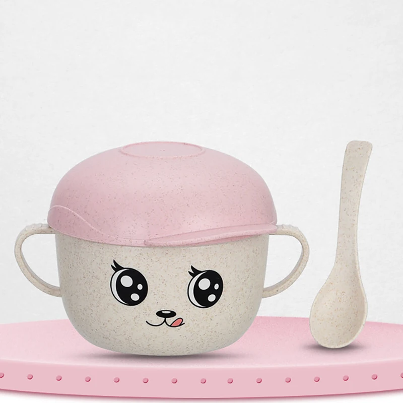 Pink No Ear 2 шт./компл. для детских бутылочек, Еда посуда пшеничная мультфильм детская посуда дети едят посуда комплект серьги и кулон "нагревательная плита термо посуда+ ложка - Цвет: Pink No Ear