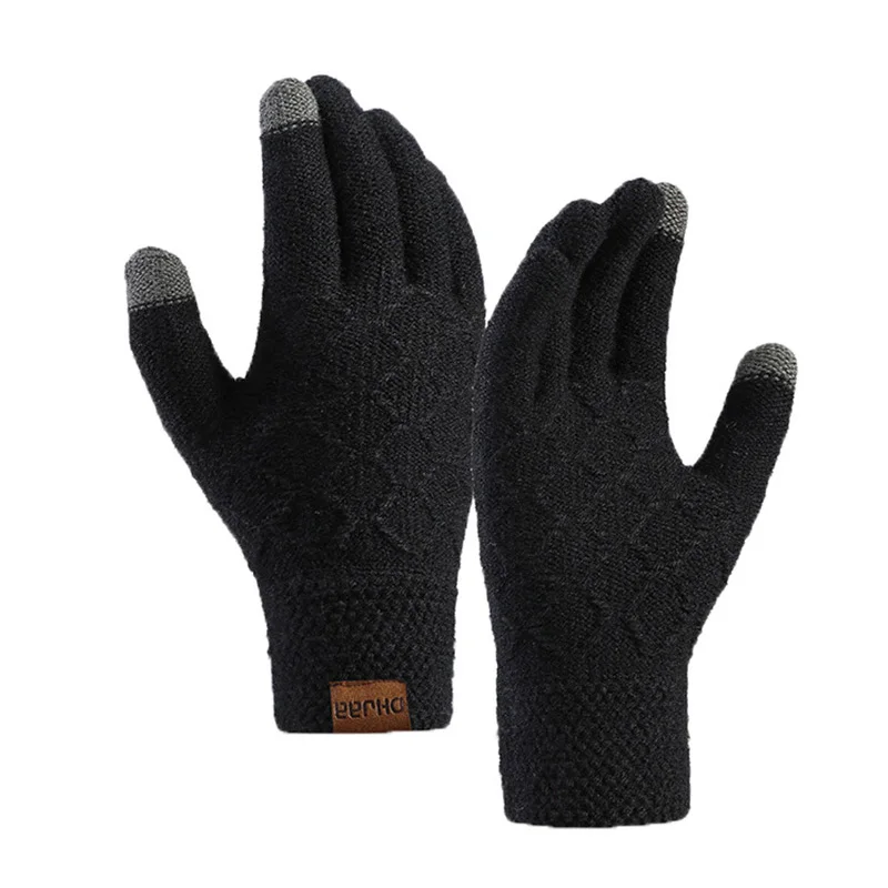 

Winter Men Warm Letter Full Finger Plus Plush Thick Touch Screen Driving Mitten Jacquard Stretch Knit Sport Cycling Gloves I94