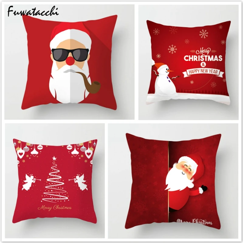 

Fuwatacchi Red Christmas Gift Cushion Cover Snow Santa Pillow Cover Deer Tree Decorative Pillowcases for Home Sofa Throw Pillows