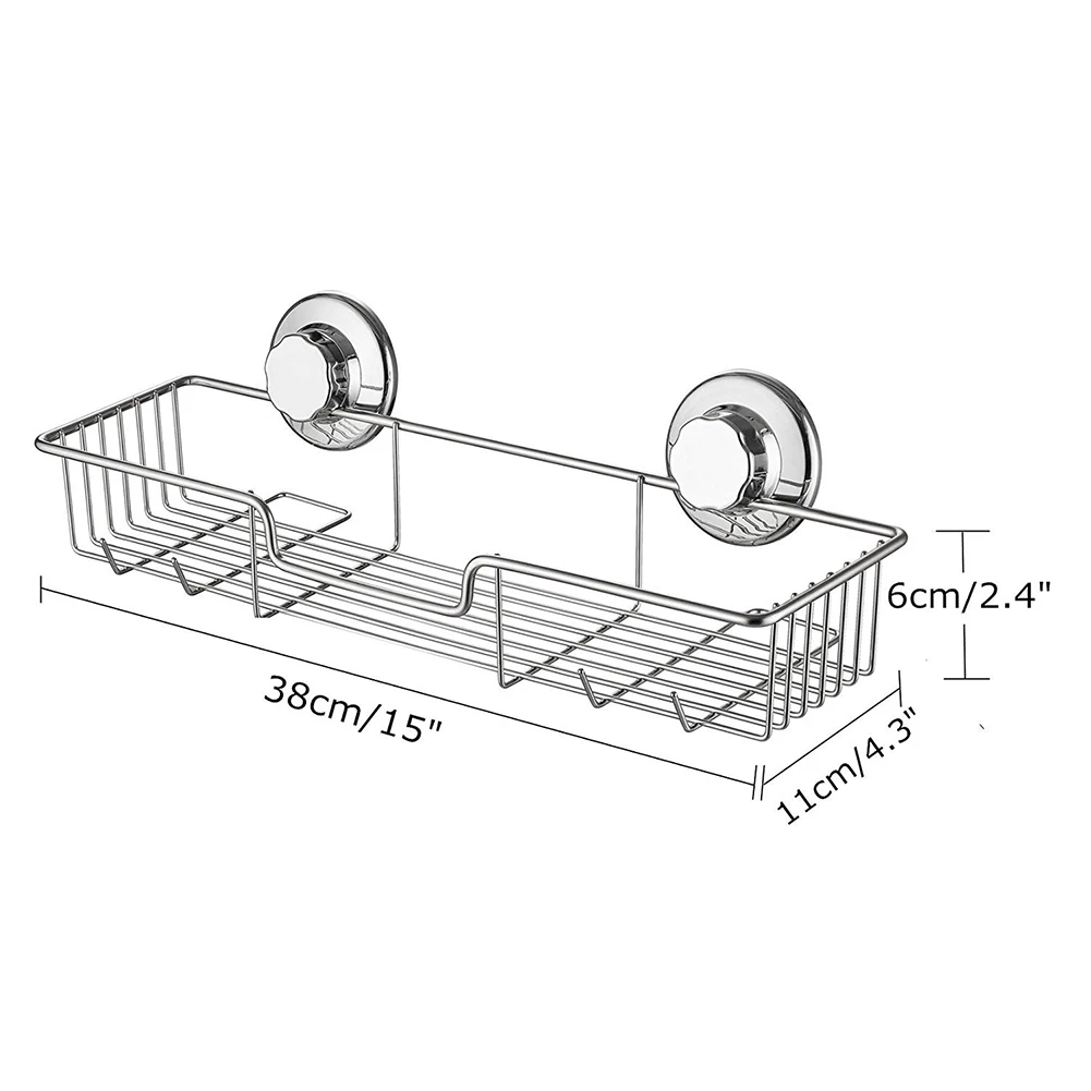 Bathroom Shelf Organizer Stainless Steel Wall Mounted Toilet Shampoo Holder No Drill With Vacuum Suction Cup Shower Storage Rack 6