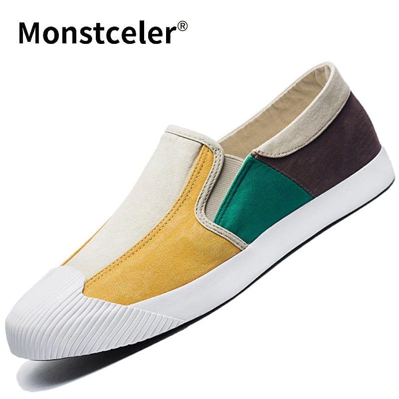 

Fashion Canvas Casual Joker Men's Vulcanized Shoes 2019 Summer New Breathable Loafer Lazy Men's Mixed Colors Shoes