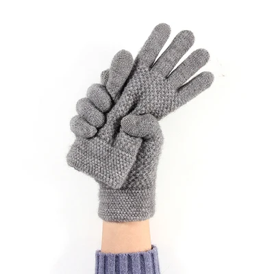Варежки перчатки мужские rękawiczki для сенсорного экрана для зимы, шерстяные вязаные мужские перчатки из альпаки, женские теплые варежки для вождения на открытом воздухе, морозостойкие перчатки - Цвет: Light Grey