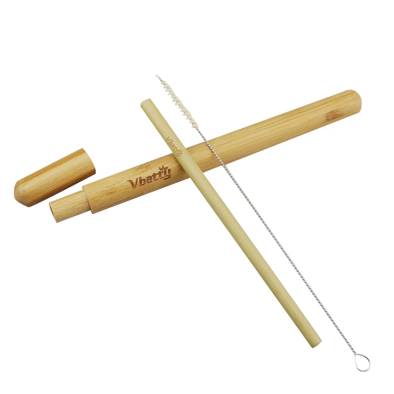Natural bamboo drinking straw travelling set sisal hemp straws cleaning brush with organic bamboo straw tube carrying case