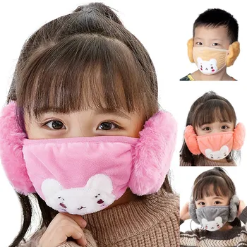 

Winter Warm Face-Mask With Earmuffs Anime Washable Protective Kids Children Cartoon Cute Kawaii Mouth Mask Reusable mascarillas