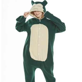 

Cute One-piece Pajamas Short Plush Autumn and Winter Warm Sleepwear Hooded Long-sleeved Green Cartoon One-piece Nighetclothes