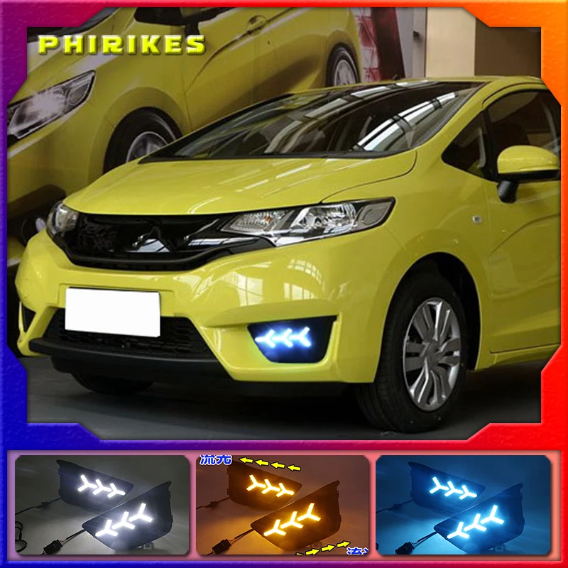 

2 Pcs DRL fog lamp cover Daytime Running Lights with turn signal 12V Daylight For Honda Jazz Fit 2014 2015 2016