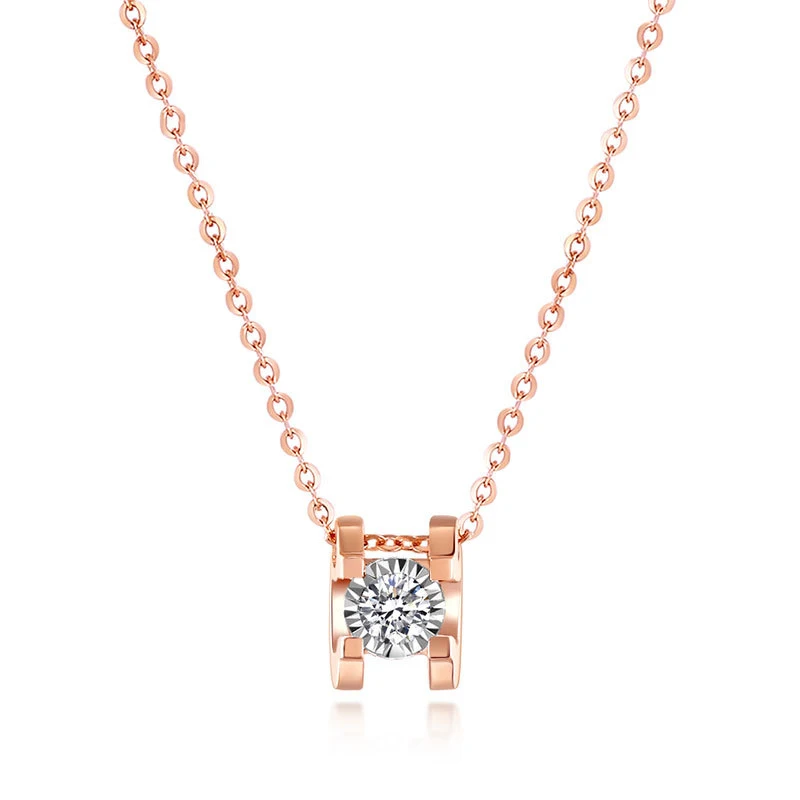Элегантный 0.10ct бриллиантовый резной 18K Настоящее ТВЕРДОЕ ЗОЛОТО AU750 Подвеска Ожерелье для женщин Девушка Необычные Свадебные предложения ювелирные изделия