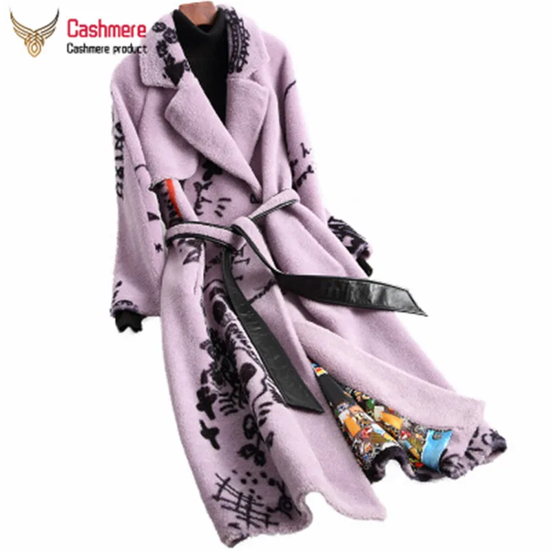 

Luxury New 2019 Autumn Winter Real Sheep Wool Fur Coats Ladies Printed Sheep Shearing Long Warm Jackets