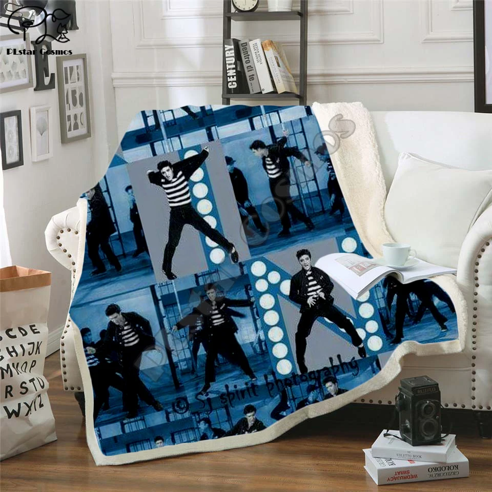 New Stars Elvis Presley 3D Print Sherpa Blanket Sofa Couch Quilt Cover Throw B19