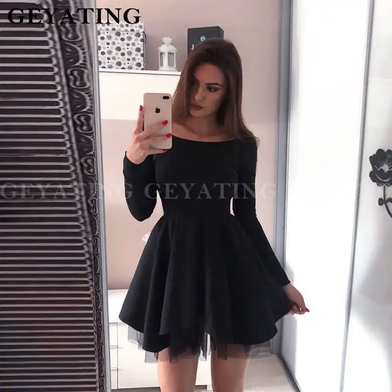 long sleeve off the shoulder homecoming dress