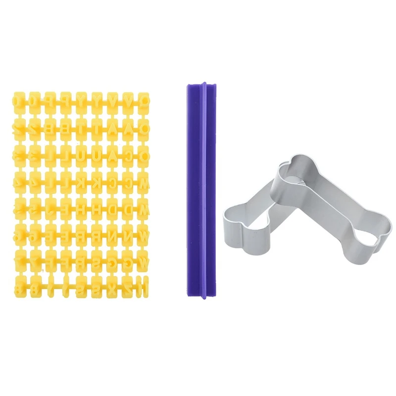 2 Pcs Dog Bone Silver Stainless Steel Baking Cookie Cutter & 1 Number Cookies Stamp Letters Cake Blue Mold |