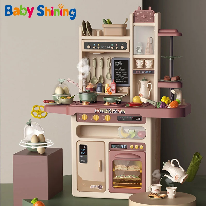 Kids Kitchen Toy Set Children S Cooking Toys Baby Cookware Food Kitchenware Simulation Spray Water Pretend Chef Game For Girls Furniture Toys Aliexpress