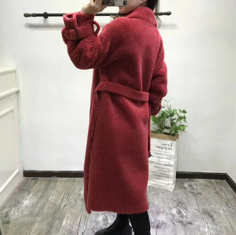 Abrigos Mujer Invierno корейское пальто из овечьего меха кожаные куртки шерсть мех зимняя женская Повседневная парка х-длинное пальто с поясом