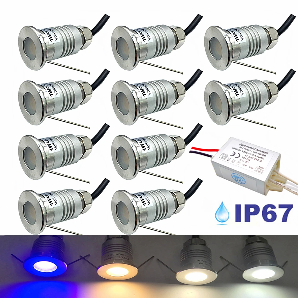 야외 미니 LED 지하 조명, 드라이버 포함, IP67 방수, 지상 지점 조경, 정원 매장 조명, 12V, 1W