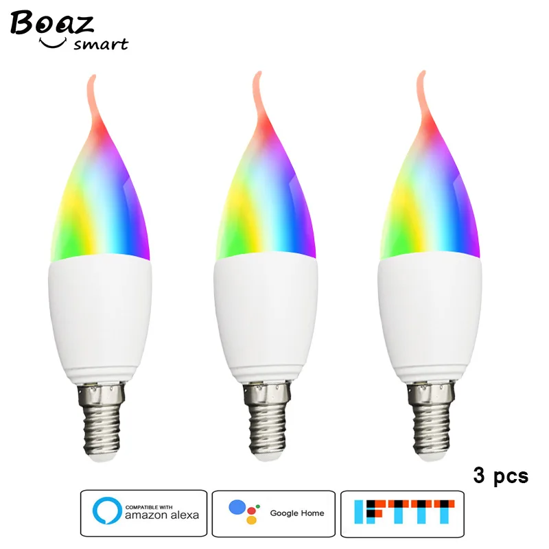 

Wifi LED Smart bulb 5W E12 E14 Dimmable Warm white Ambiance Decorative Candle Bulbs Remote Control Alexa Echo Google Home 3 pcs