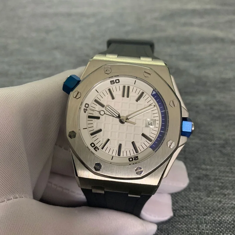 

Automatic mechanical men watch 42 mm Sterile white dial Luminous waterproof Rubber 316L Stainless Steel case watch AAA clock