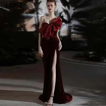 

LORIE Sexy Mermaid Evening Dresses 2021 Strapless Sleeveless Sweep Train Robes De Soirée Velvet With Bow Split Prom Party gOWNS