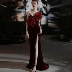 LORIE Sexy Mermaid Evening Dresses 2021 Strapless Sleeveless Sweep Train Robes De Soirée Velvet With Bow Split Prom Party gOWNS