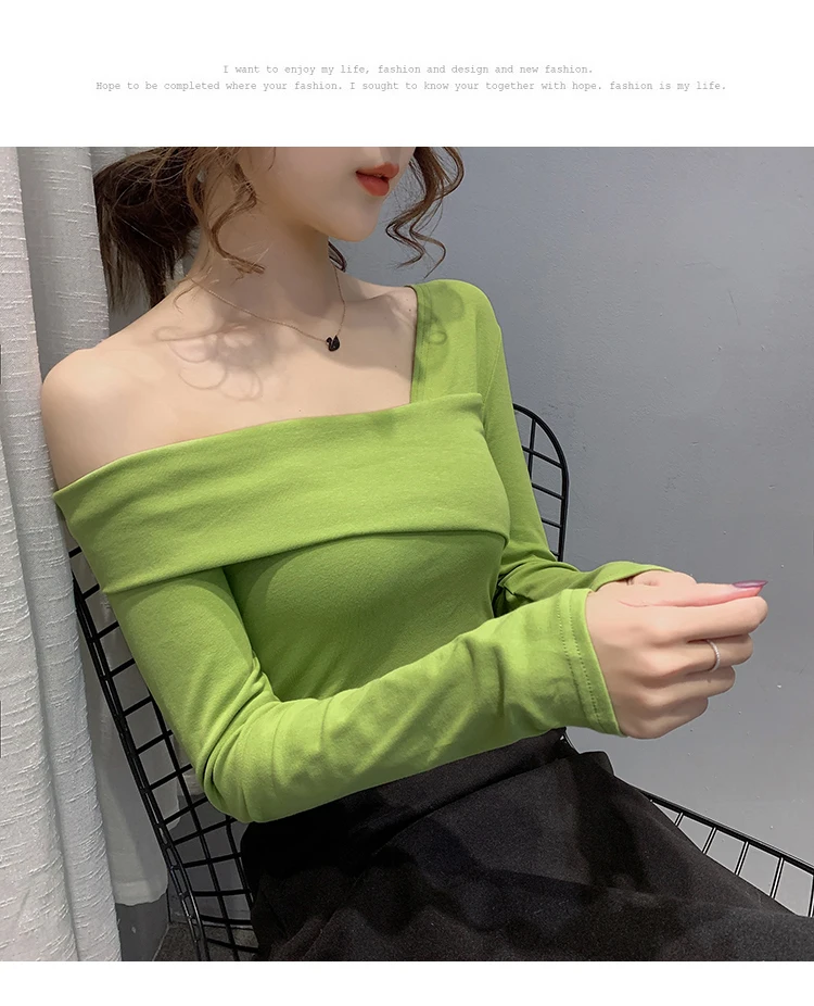 Одежда с открытыми плечами для женщин ins wind sexy dew shoulder all render наклонные плечи Футболка без подкладки Верхняя одежда летняя fa