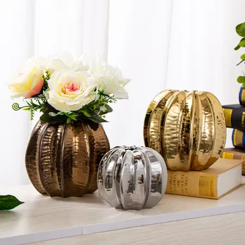 

Creative Nordic Simplicity Ceramic Texture Folwer Vase Table Ornament Electroplate Tabletop Flowerpot Home Decoration ZL429