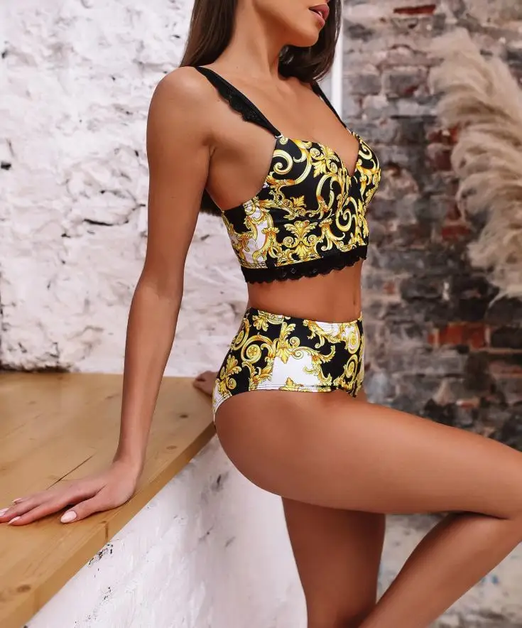 Summer Sexy Two-Piece Detachable Bikini Suits Women's Luxury Print Padded Bra Swimsuits 2023 Beach Printing Bathing Biquini Sets - Image 2