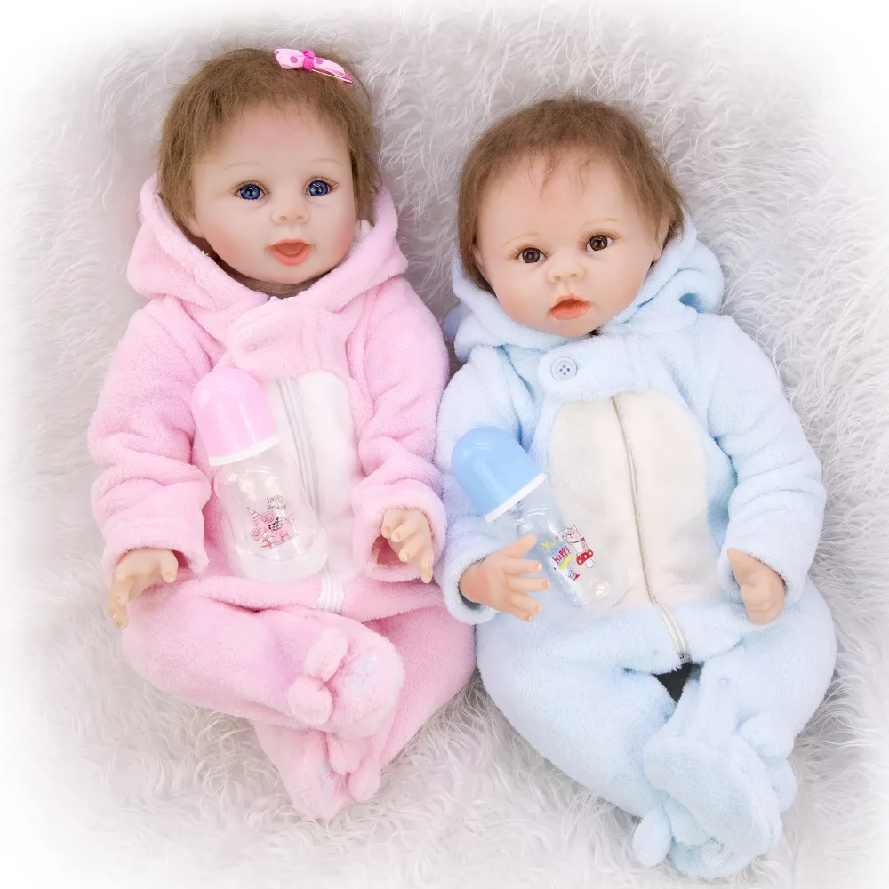55 см Кукла reborn baby sweet twins в розовом и голубом мягком силиконовом реалистичном мягком имитационном детском кукольный подарок для девочек игрушка обучающая