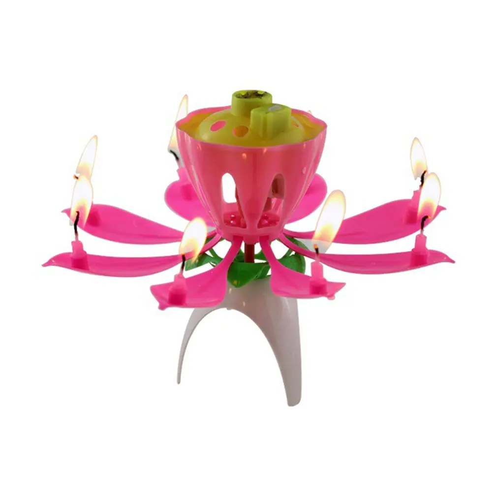 Fashion Lotus Flower Festival Birthday Cake Decorative Music Candles Fashion Modeling Automatic Flowering No Pollution