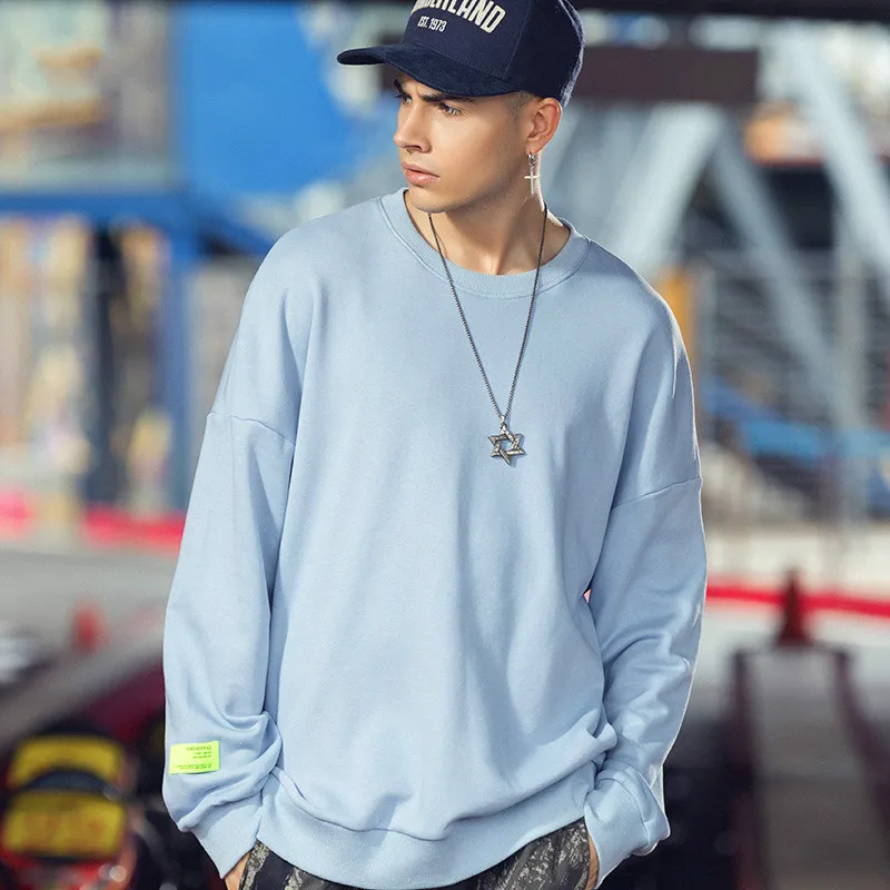

2019 Autumn New Men's Clothes Men Loose Hip Hop Round Neck Solid Color Pullover Hoodies Unisex Cotton Casual Long Sleeved Tops