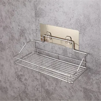 

304 Stainless Steel Kitchen Bathroom Toilet Shelf Wall-Mounted Shower Room Viscose Non-Drilling Storage Storage Box Shampoo Rack