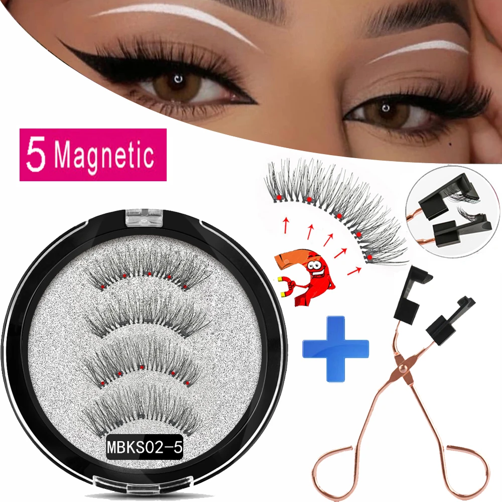 MB-pestañas postizas magnéticas con 5 imanes, pestañas postizas de visón 3D reutilizables hechas a mano para maquillaje, pinzas magnéticas naturel