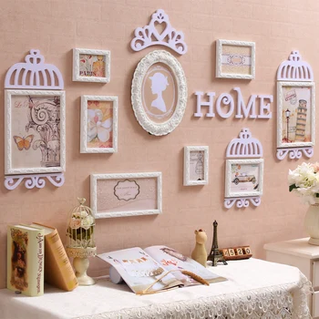

European Garden Style 9pcs/set Photo Frame +3D Wall Decorations Solid Wood Carved Frames Home Decor Picture Frame Set moldura