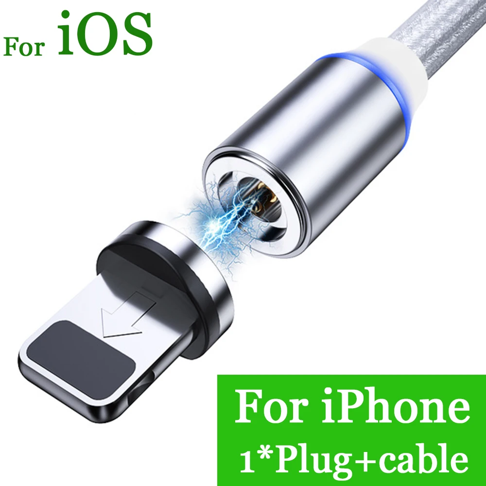 silver for iphone Кабель для передачи данных Магнитный кабель Micro usb type-C кабель USB Tipo C магнитное зарядное устройство Кабо USB Магнитный usb кабель для зарядки Магнитный iphone - Цвет: silver for iphone