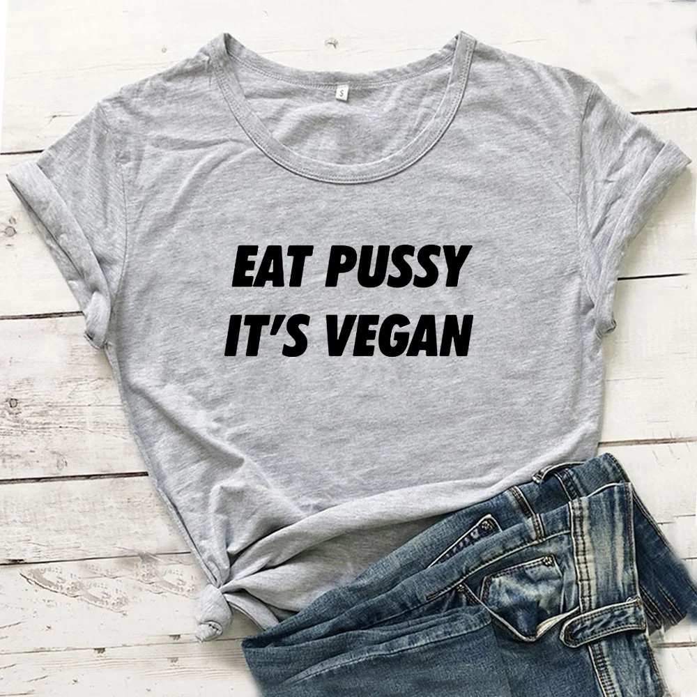 Смешная футболка Eat Pussy It's веган женская с принтом и коротким рукавом черная