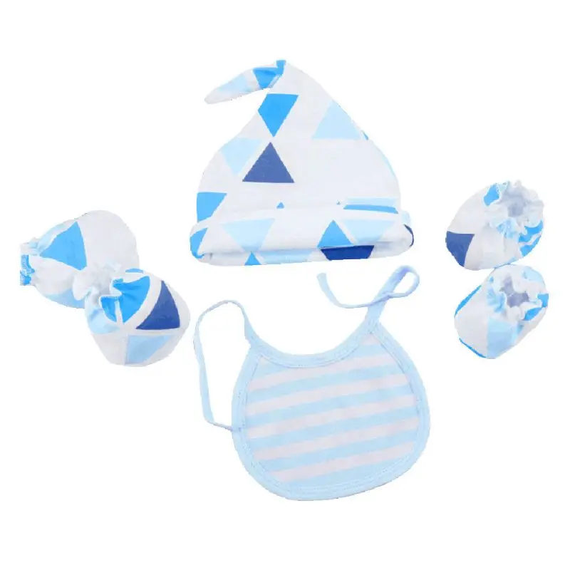 Детские варежки, шапочка для новорожденных, нагрудники, Детские хлопковые шапки, рукавица со скребком, перчатки, Слюнявчики для малышей, унисекс - Цвет: Blue-1