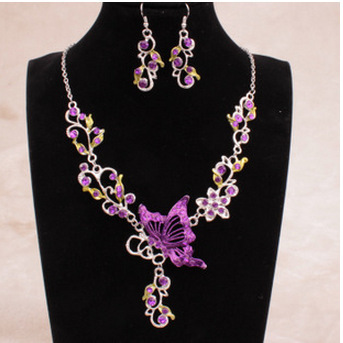 Jewelry Set Bride Rhinestone Jewelry Set Silver Plated Butterfly Choker Necklace Earrings Set Jewelry For Women Girls
