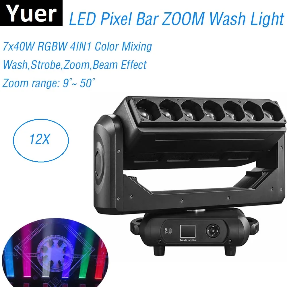 

7X40W RGBW 4IN1 LED Pixel Bar Moving Head Light ZOOM Wash Moving Head For Christmas Decorations Home Party Stage Light Effect Dj