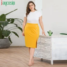 Женская юбка с высокой талией и карманами, одноцветная, большой размер, Женская облегающая элегантная юбка с разрезом, Повседневная Женская юбка-карандаш большого размера