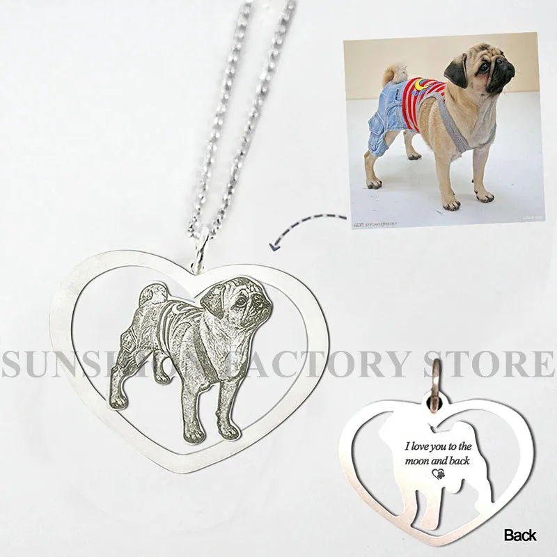 Personalized Photo Engraved NecklaceHollowed Heart FrameDOG_