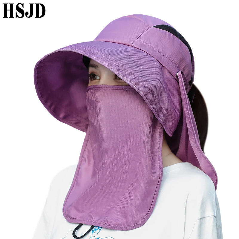 

Summer Women Sun Hat UV Protection Face Neck Cover Sun Visor Cap Large Wide Brim Removable Wrap Shawl Suits Female Sunshade Hat