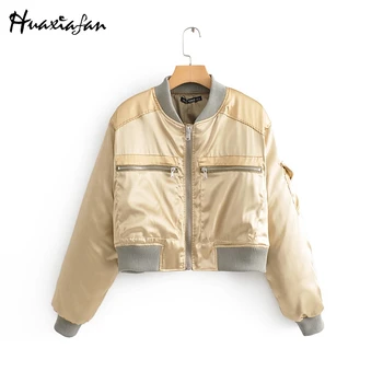 

Huaxiafan jacket coat women winter solid long sleeve overcoats female streetwear short casual coats zipper pockets outerwears