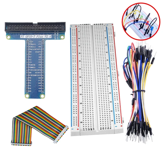 Aokin T Type GPIO Extension Board DIY Breadboard with 40Pin Flat Ribbon  Cable 65PCS Jumper Wire