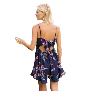 

Floral Print Playsuit Deep V Holiday Spaghetti Strap Brand New Rompers Summer Beach Loose Playsuits
