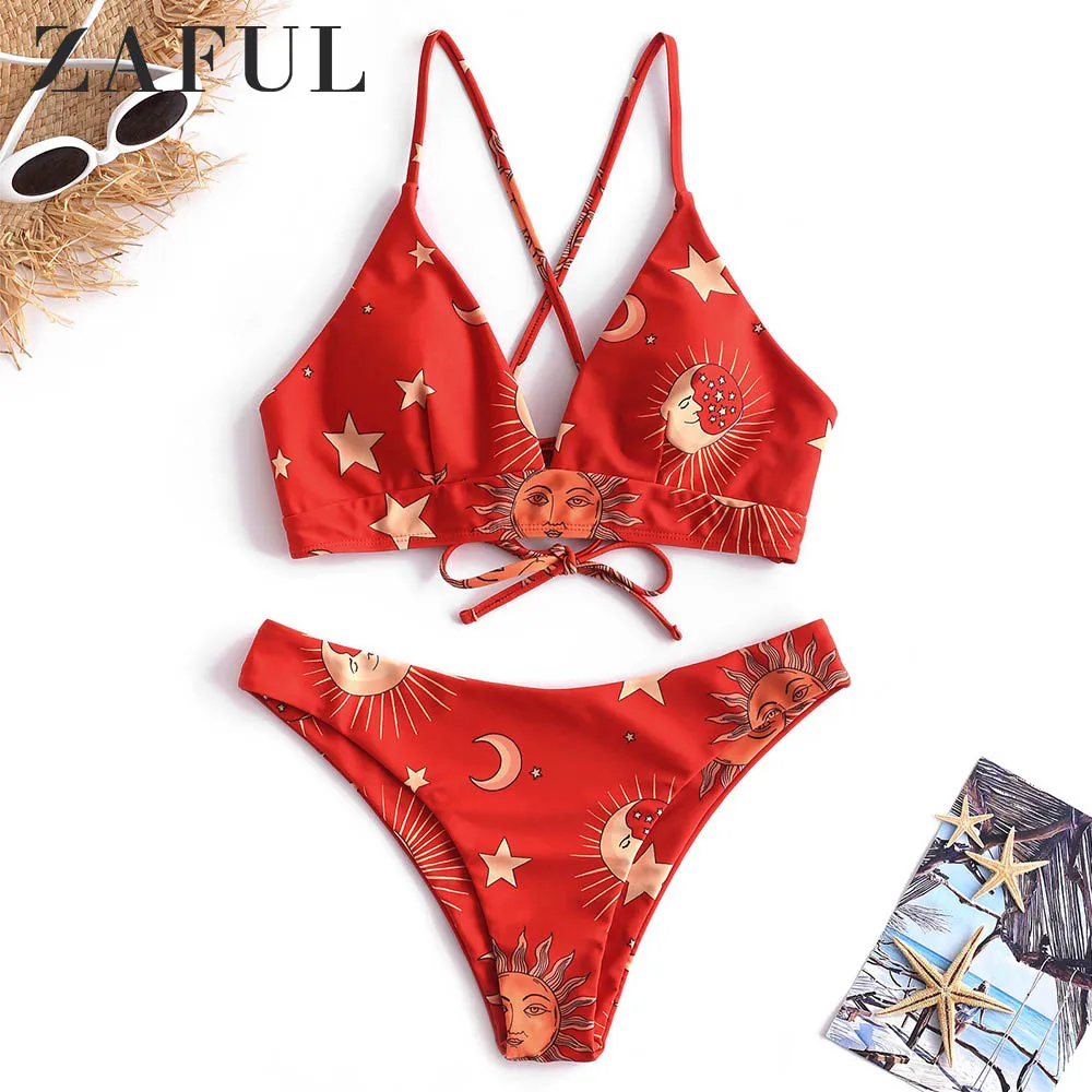 ZAFUL Star Sun Moon комплект бикини на шнуровке тонких бретельках без косточек купальный