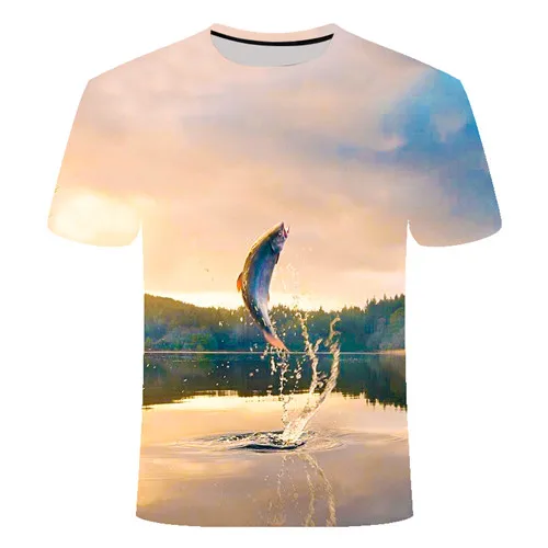 Новинка, hd цифровая футболка для отдыха с 3D принтом рыбы, Мужская футболка для рыбалки, куртка с круглым воротником, футболка, футболка с интересной рыбой - Цвет: TX519