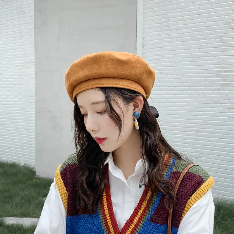 Женские мягкие элегантные береты с бантом, зимняя теплая шапка Harajuku из замши и шерсти, берет с бантом, новинка, модная женская шапка