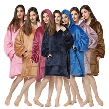 Oversized Hoodies Sweatshirt Women One-piece Pajamas Winter Hoodies Fleece Giant TV Blanket With Sleeves Night Couple Sleepwear