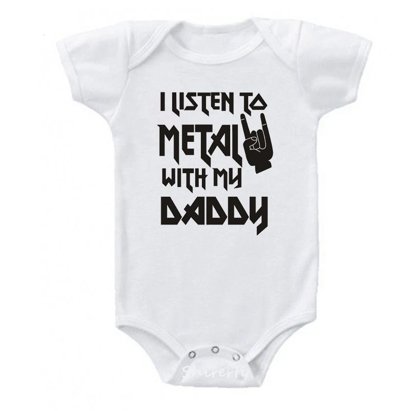 Детский комбинезон с надписью «I listen to Metal with my Mommy and Daddy», хлопковый комбинезон с короткими рукавами для малышей, одежда для маленьких мальчиков и девочек